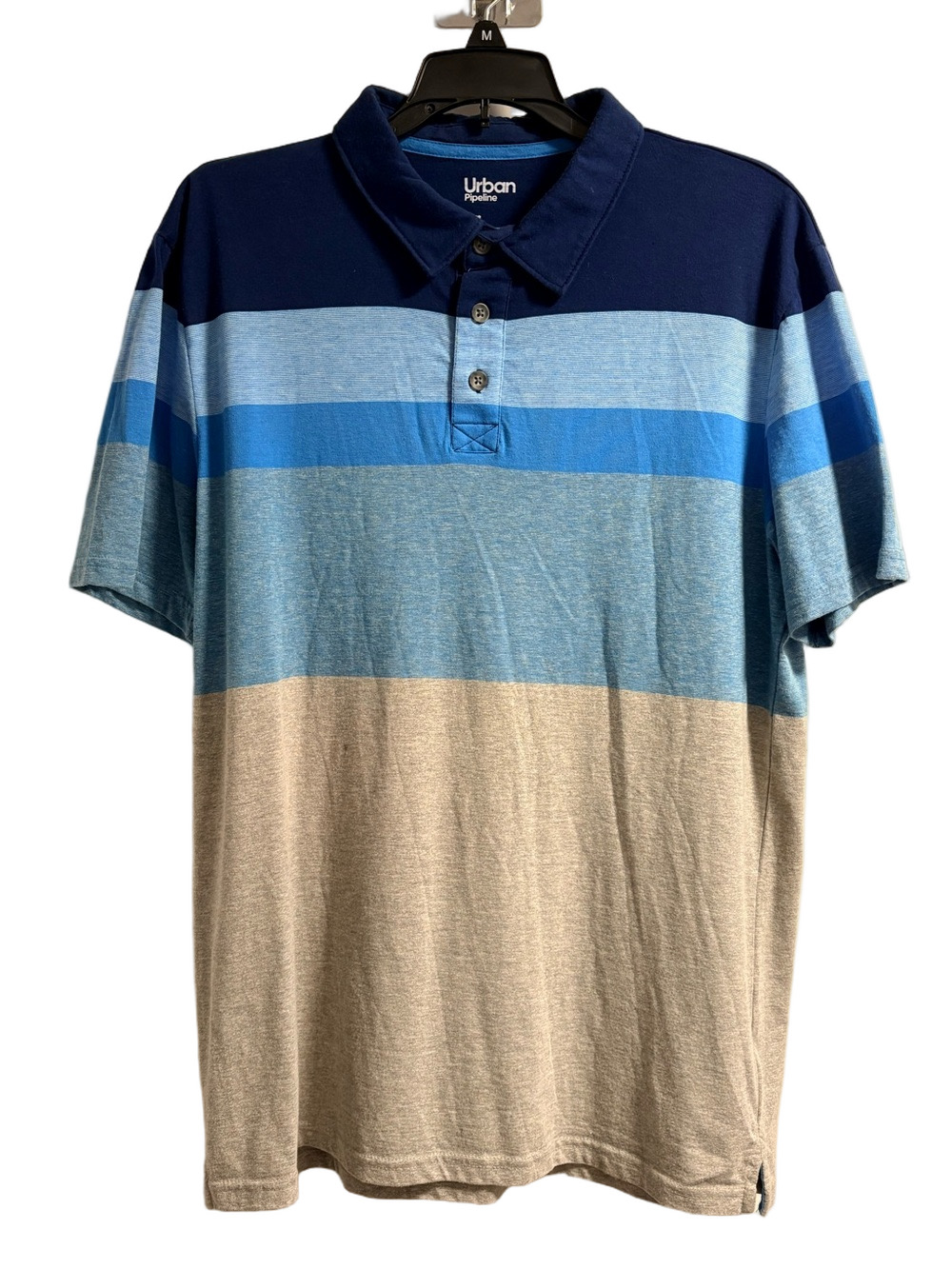 urban pipeline Men's Navy, Light Blue & Gray Striped Polo